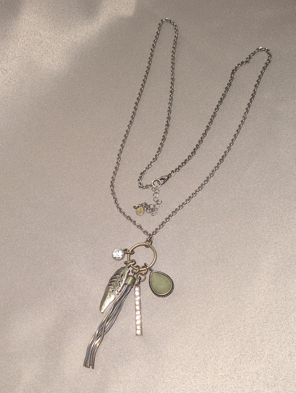 Silver And Goldtone Distressed Style Multi-Charm Pendant Necklace